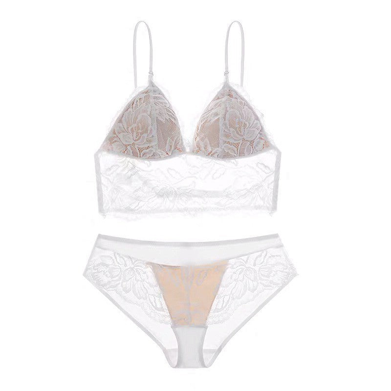 French Sexy Lace Thin Triangle Cup Bra U-Shape Back Bra Set