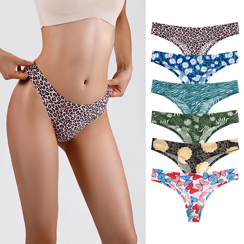 Plus Size Sports No Trace Panties Printed Low Waist Sexy Thongs