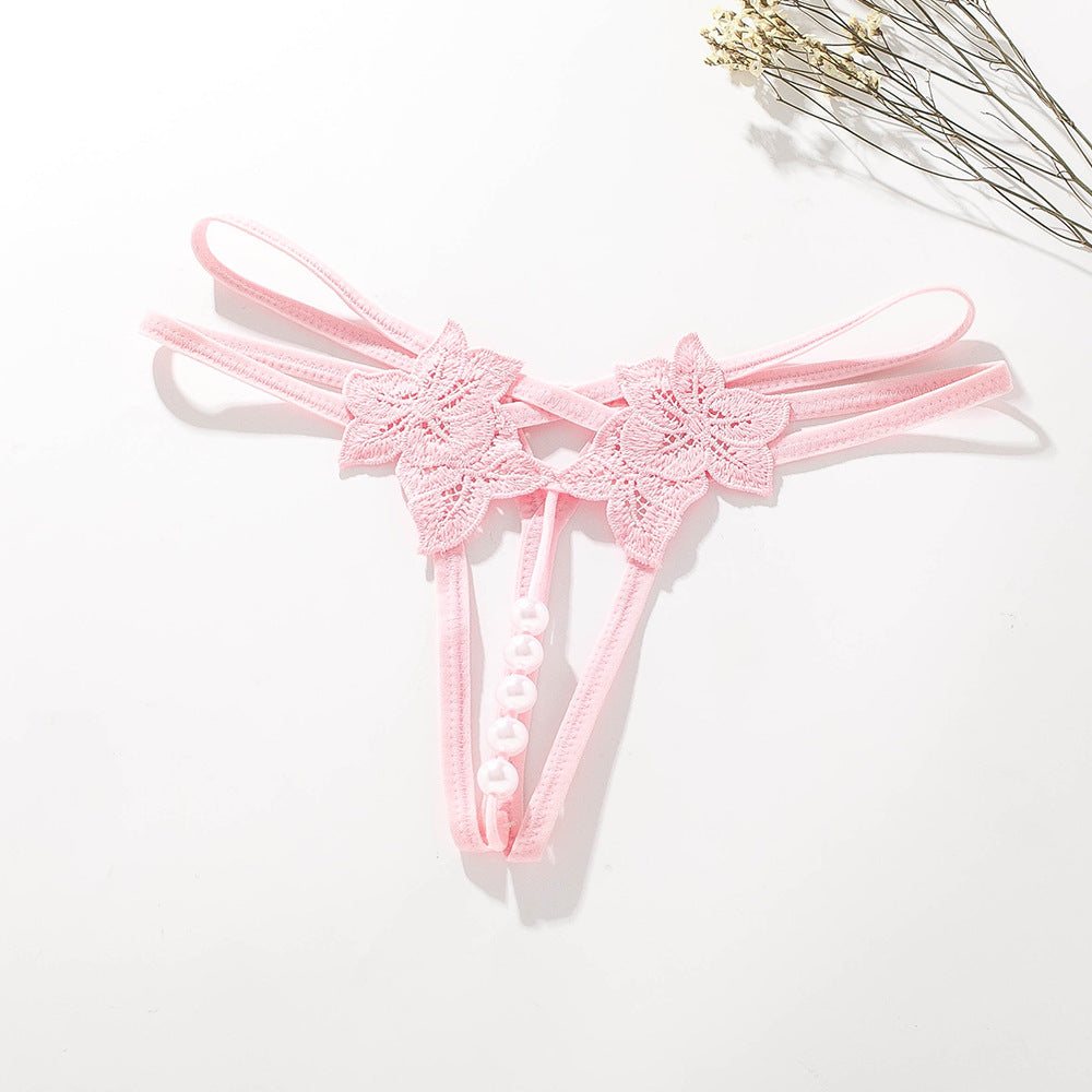 Erotic Sexy Open Large Pearl Massage Thong Panties