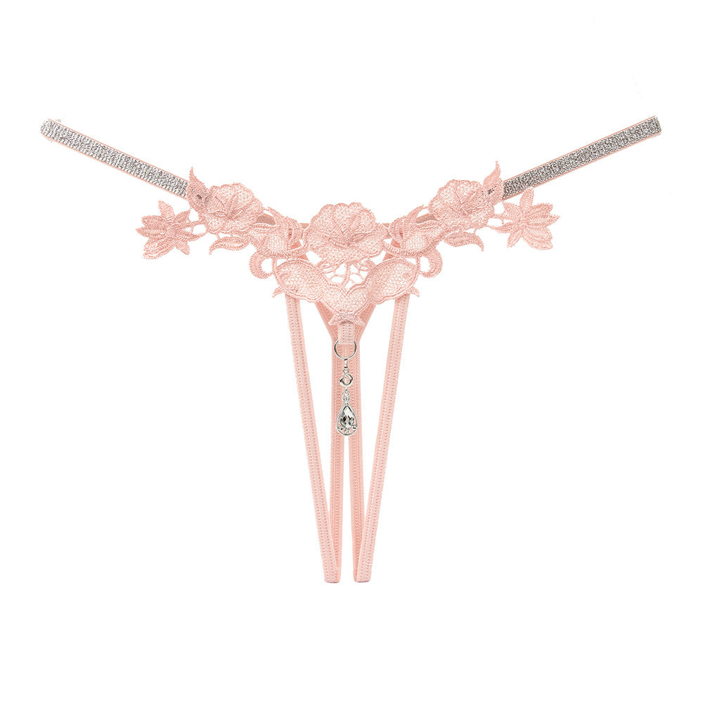 Rhinestone Temptation Erotic Panties Hollowed Out Embroidered Erotic Open Thongs