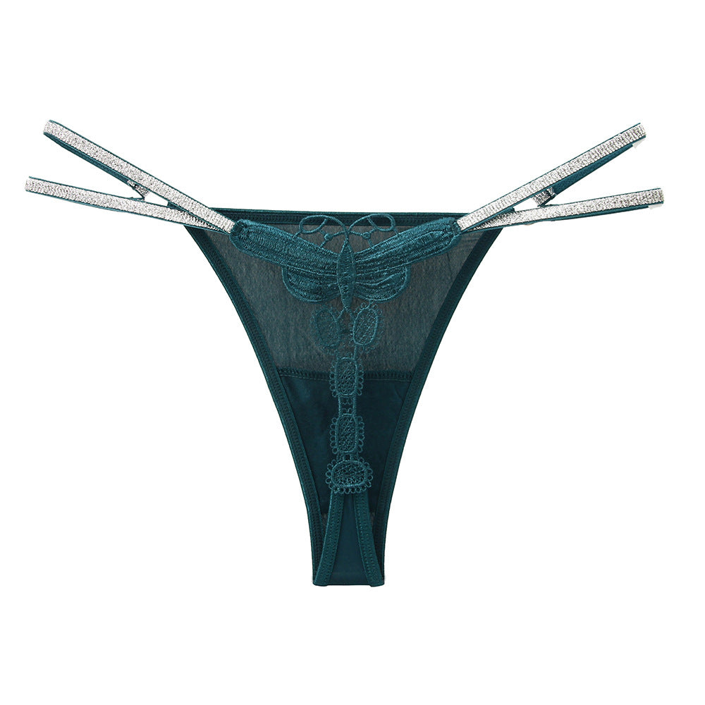 Glitter Spaghetti Strap Panties Ice Silk Sexy Embroidered Thongs