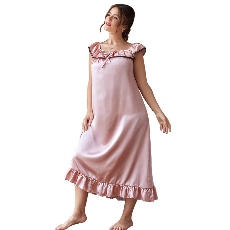 Faux Silk Sleepwear for Women Ruffle Babydoll Nightgown