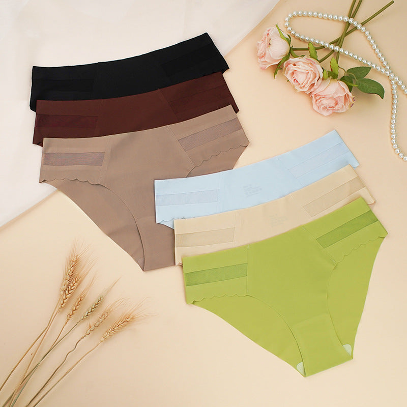 Seamless Ice Silk Panties One Piece Cotton Crotch Breathable Solid Color Triangle Pants