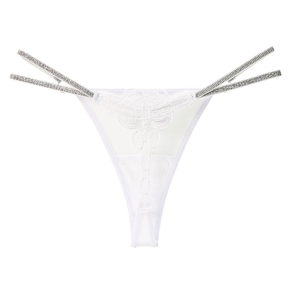 Glitter Spaghetti Strap Panties Ice Silk Sexy Embroidered Thongs