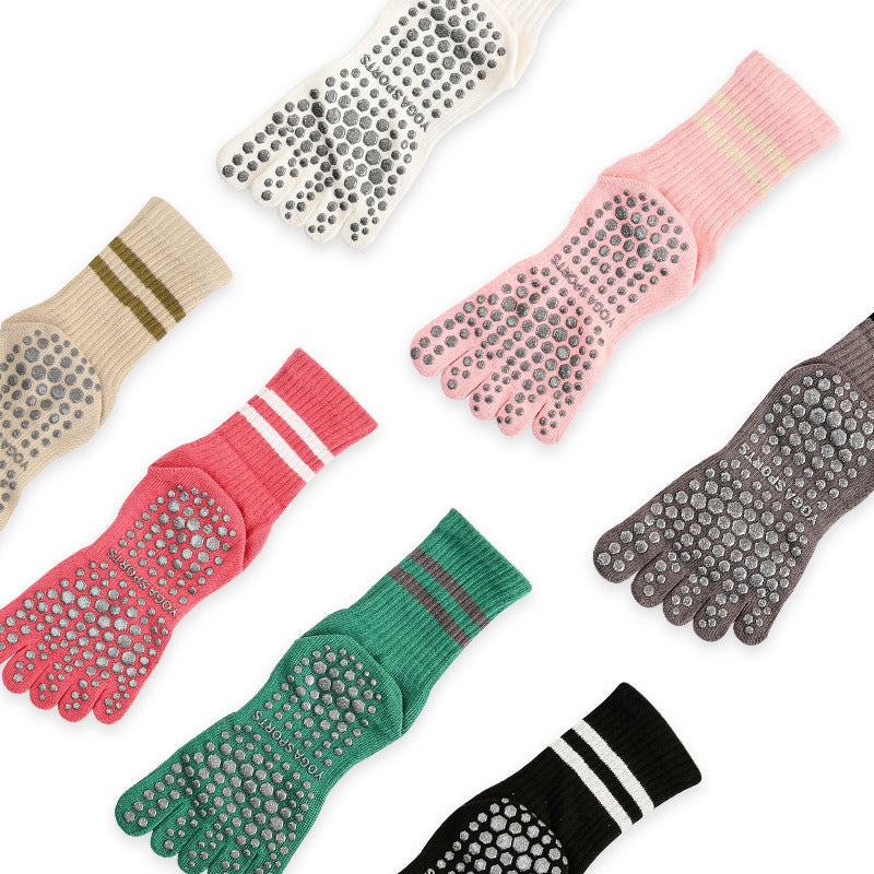 Striped Mid-calf Yoga Pilates Professional Non-slip Sports Five Finger Socks