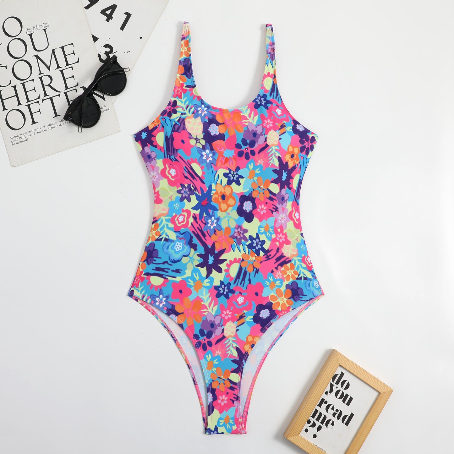 Floral Slim One Piece Swimsuit Tight Backless Swimwear