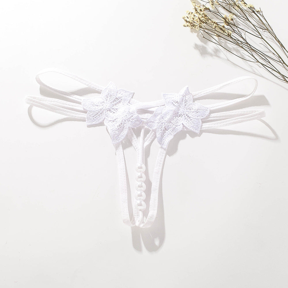 Erotic Sexy Open Large Pearl Massage Thong Panties