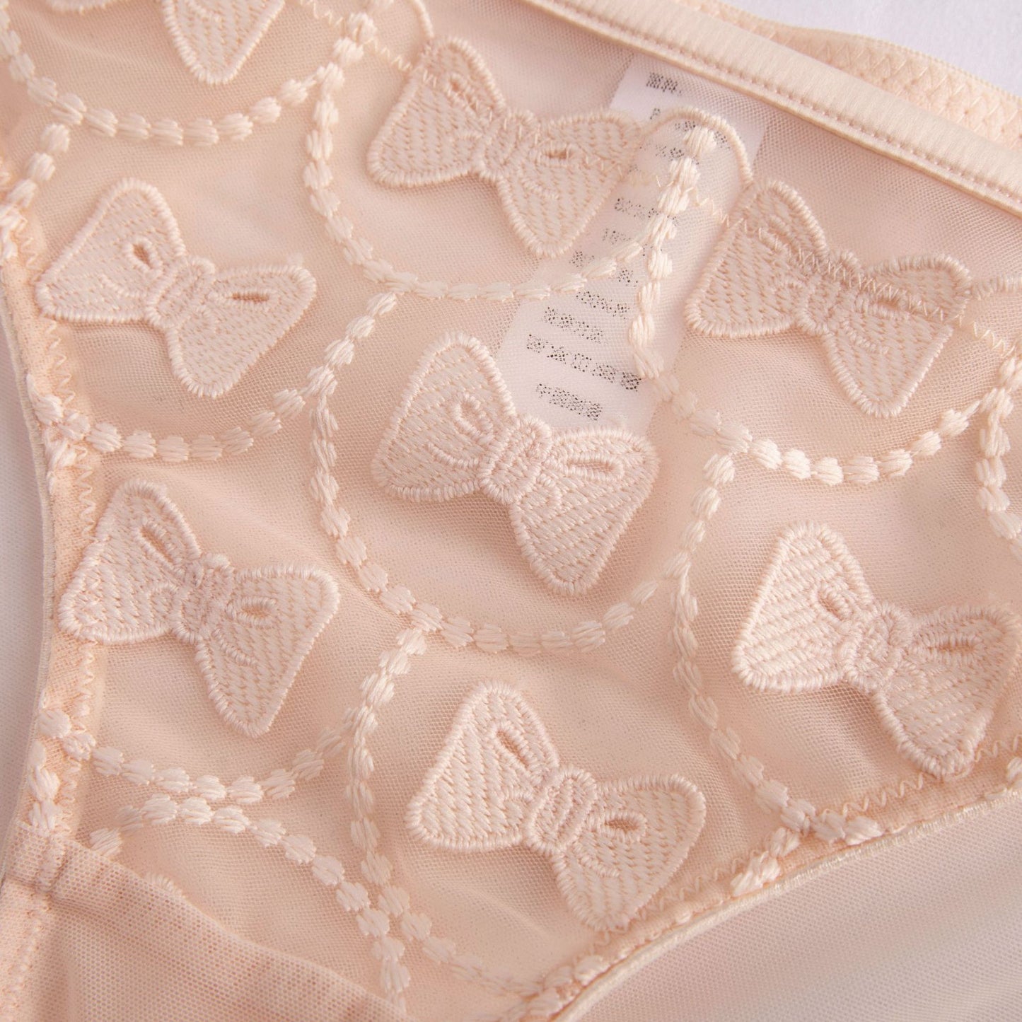 French Sexy Lace Mesh Embroidered Bow Triangle Panties
