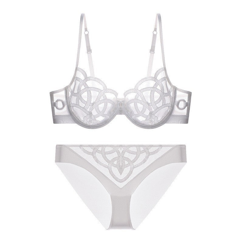 French Sexy Ultra-thin Gathering Mesh Lace Bra Set