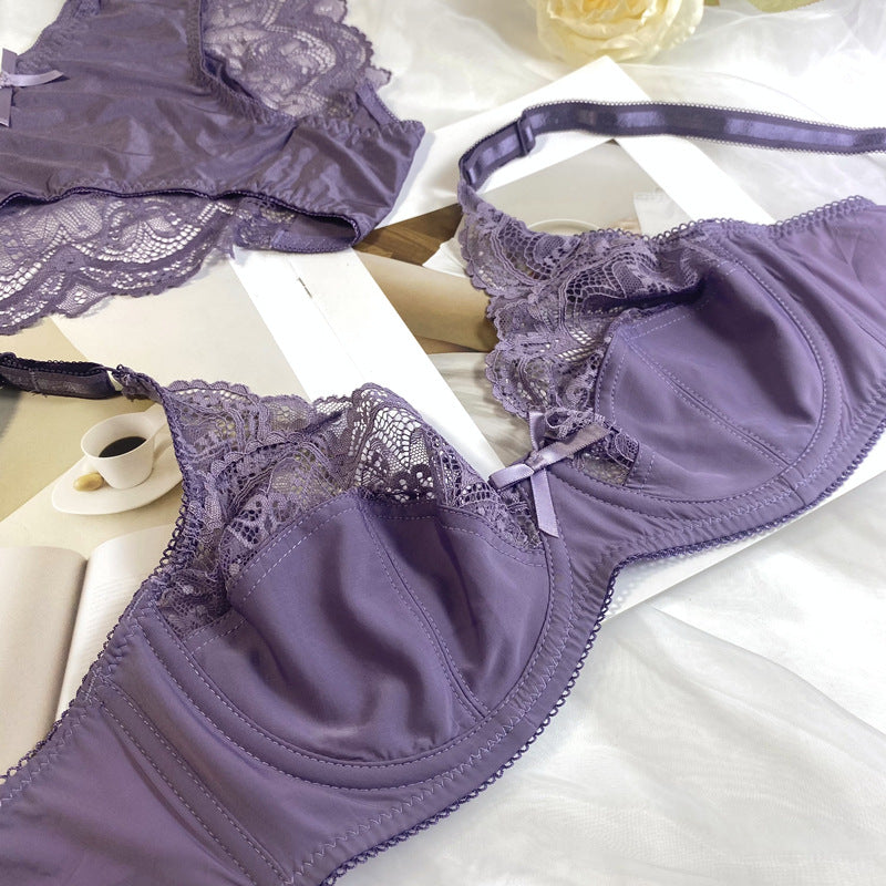 Sexy Ultra-thin Gathering Lace Breathable Plus Size Bra Set