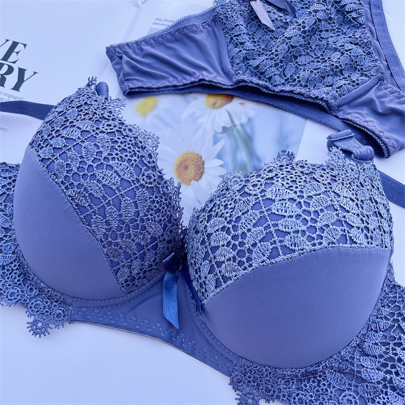 Water Soluble Flower Plus Size Sexy Massage Embroidered Bra Set
