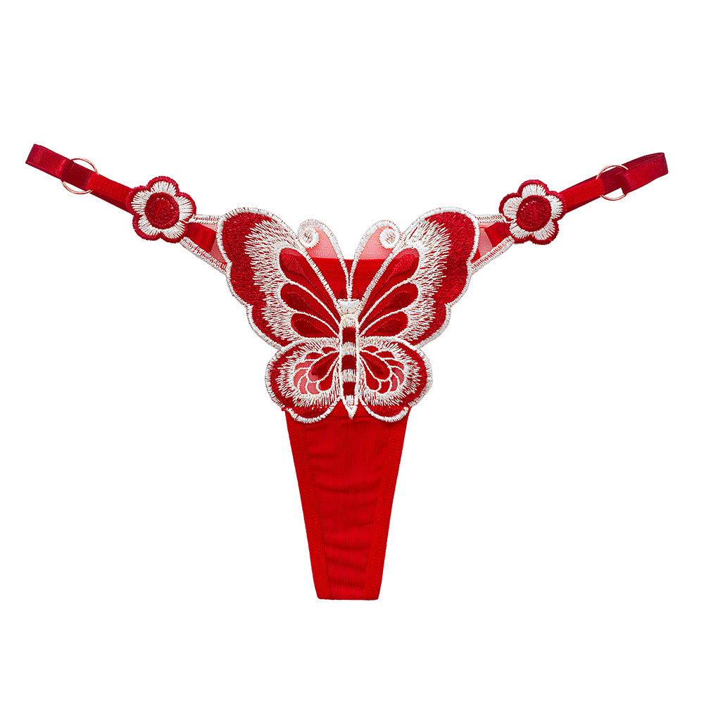 Butterfly Element Thong Adjustable Low Waist Seductive Embroidered Panties