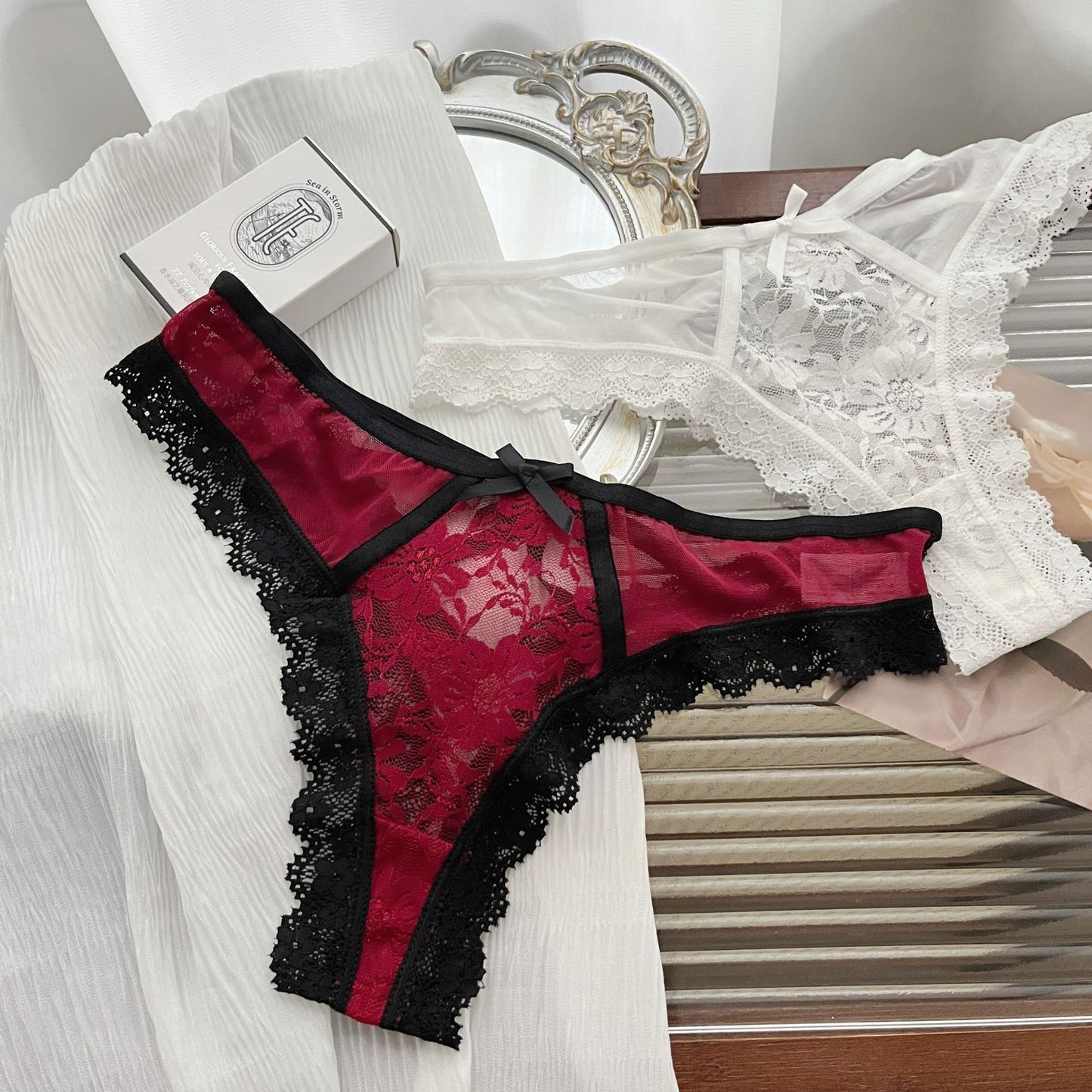 Sexy Lace Cross Tie Hollow Out Thong Panties