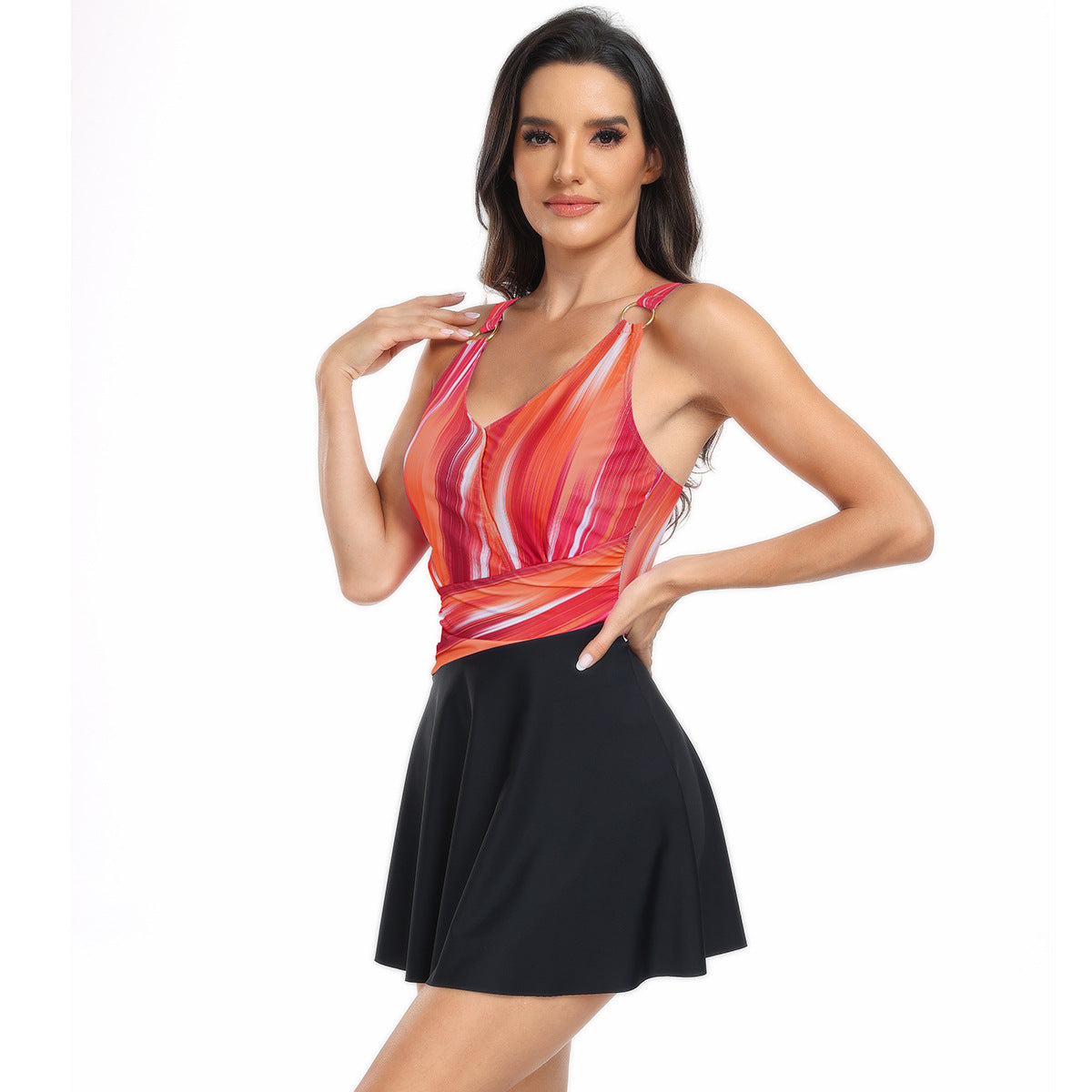 Plus Size Split Swimsuit Conservative Flat Front Swim Trunks Swimwear