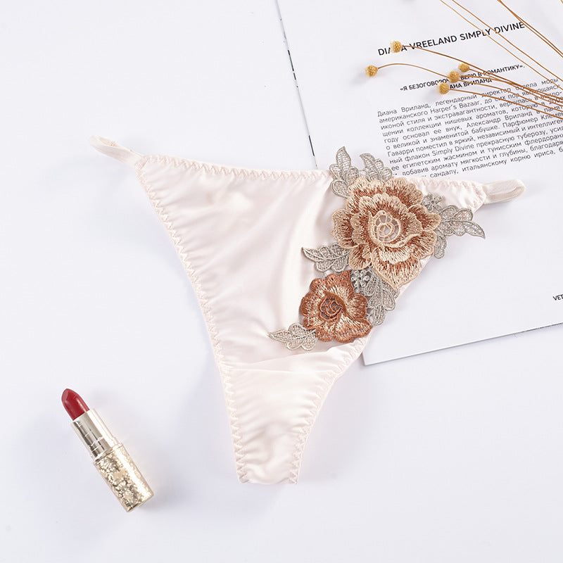 Sexy Lightly Embroidered Low Waist Spaghetti Strap Thong Panties