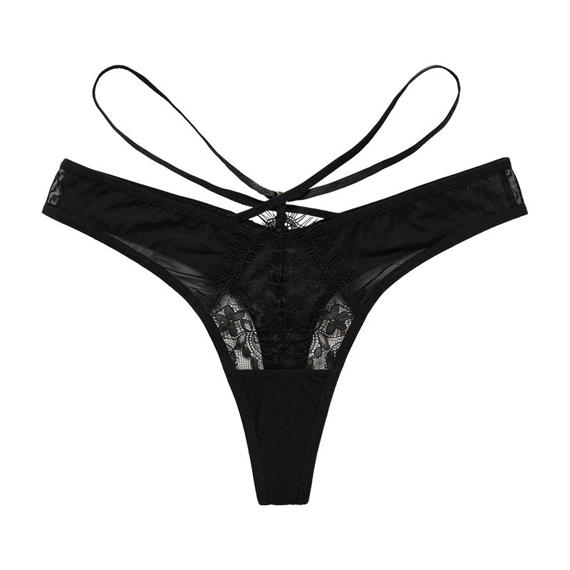 Sexy Lace Mid Waist Spaghetti Strap Sports Thong Panties