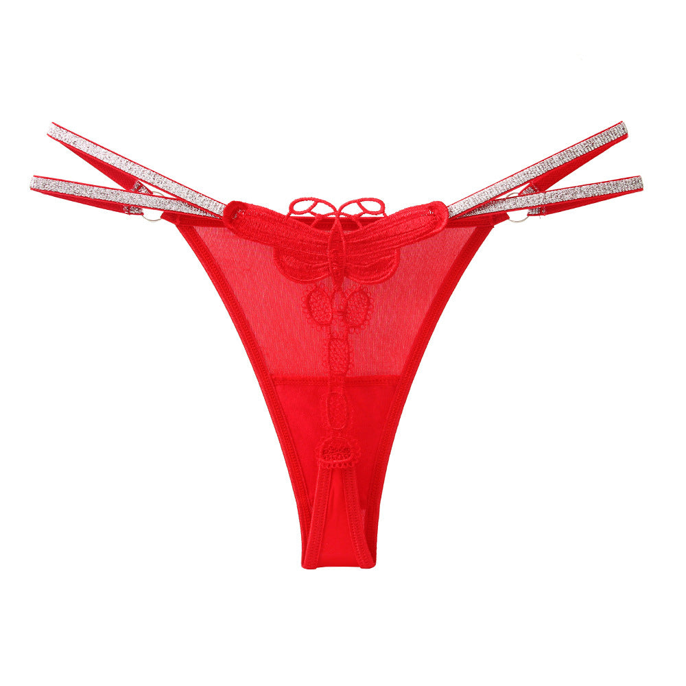 Glitter Spaghetti Strap Panties Ice Silk Sexy Embroidered Thongs