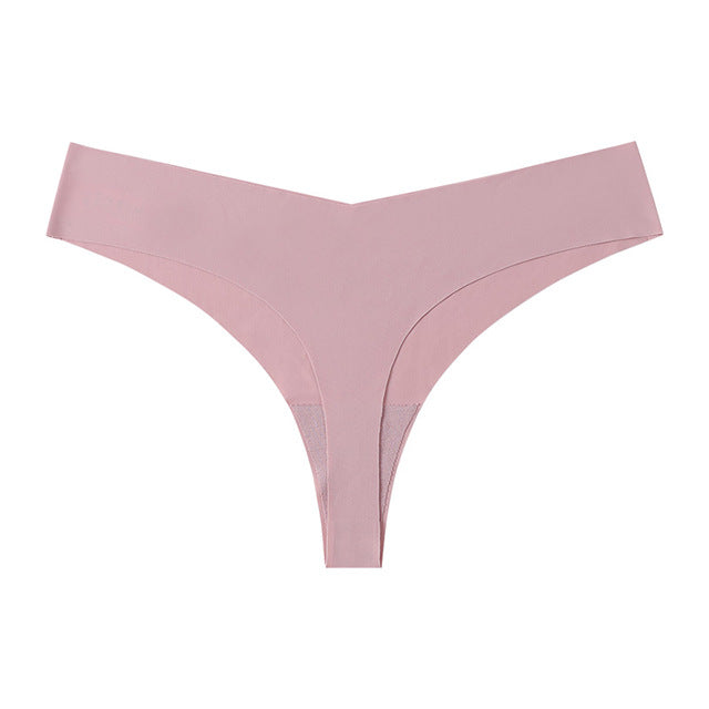 Low Waist Ice Silk Nude Cotton Crotch Large Size T Panties Sexy One Piece Briefs