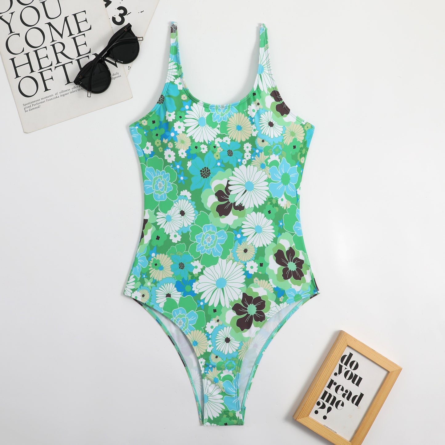 Floral Slim One Piece Swimsuit Tight Backless Swimwear