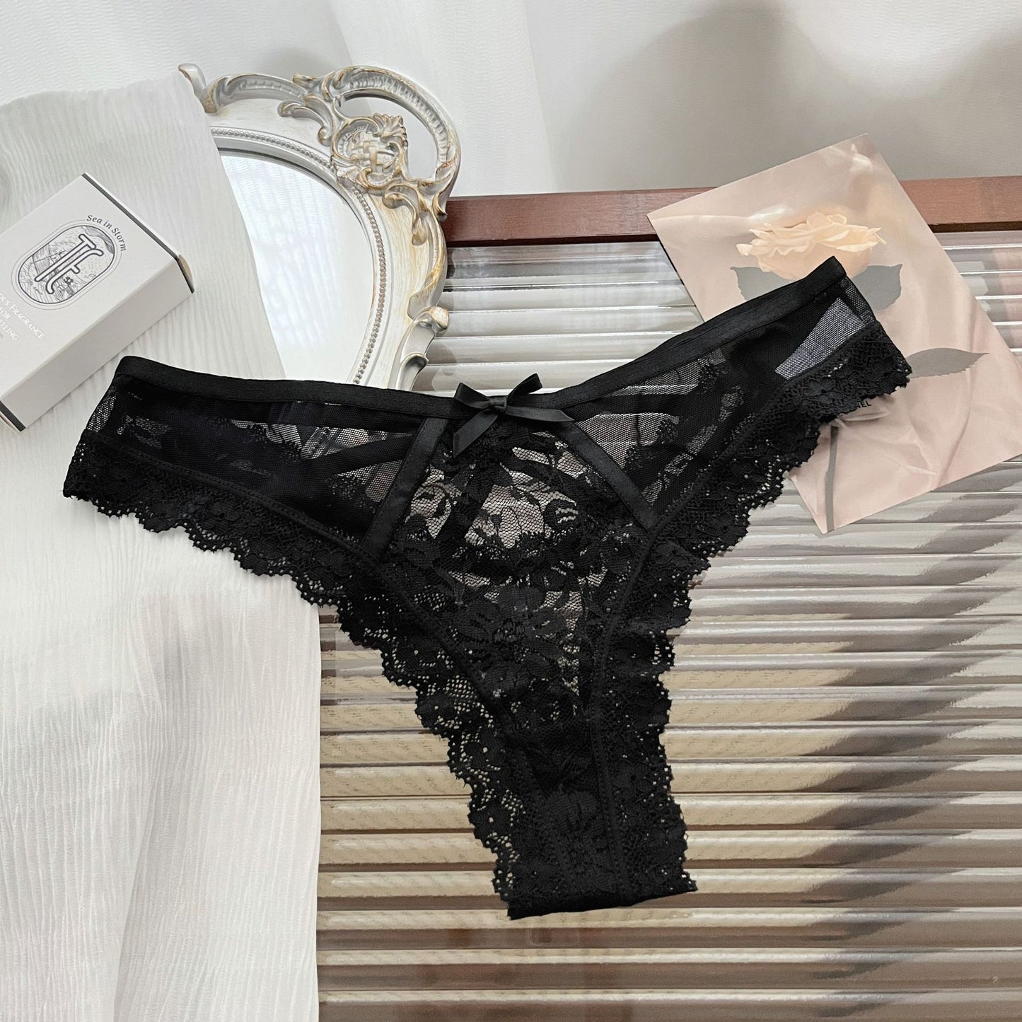 Sexy Lace Cross Tie Hollow Out Thong Panties