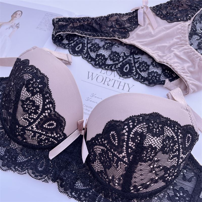 Sexy Lace Embroidery Color Clash Plus Size Bra Set