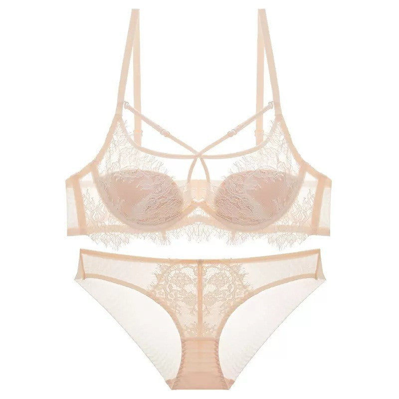 Sexy Lace Women's French Ultra Thin Top Support Bra Set