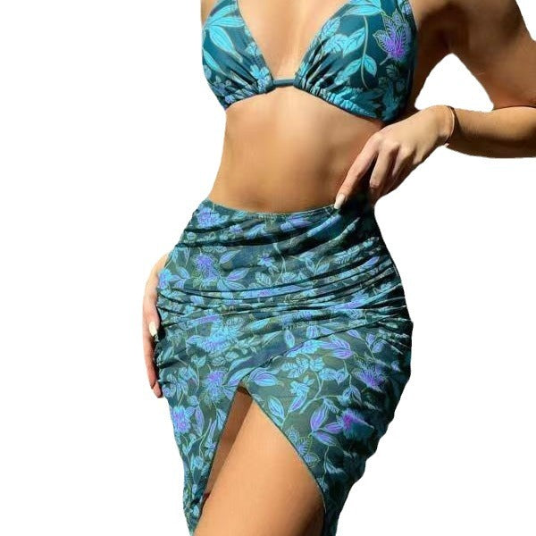Sexy Three-piece Floral Print Separate Bikini  Swimwear