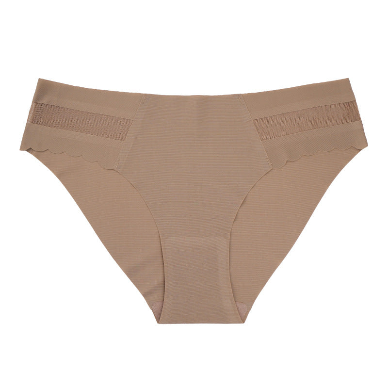 Seamless Ice Silk Panties One Piece Cotton Crotch Breathable Solid Color Triangle Pants