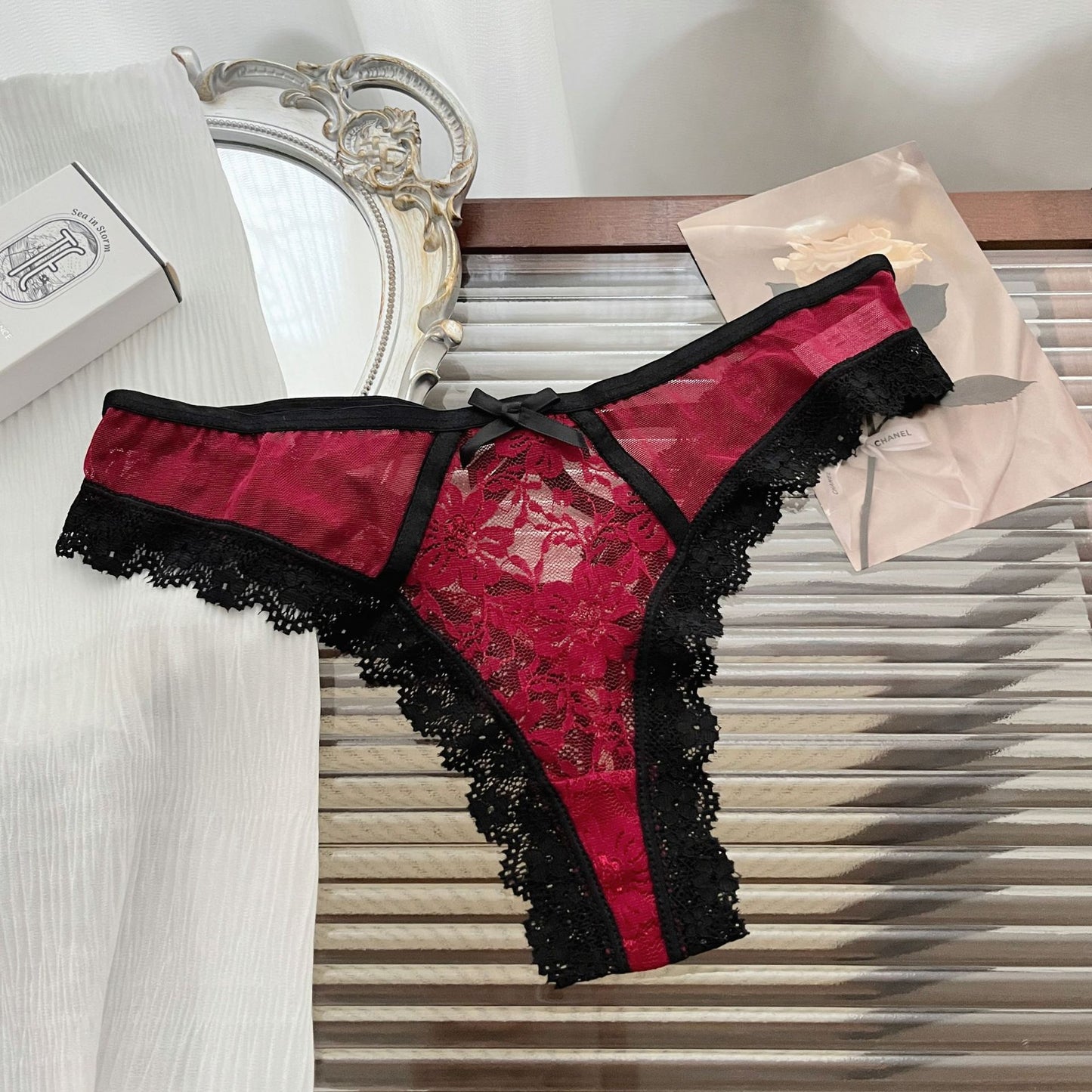 Sexy Lace Cross Tie Hollow Out Thong Panties