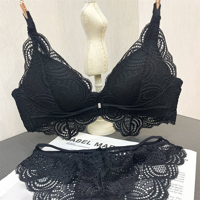 French Sexy Deep V Lace Ultra Thin Bra Set