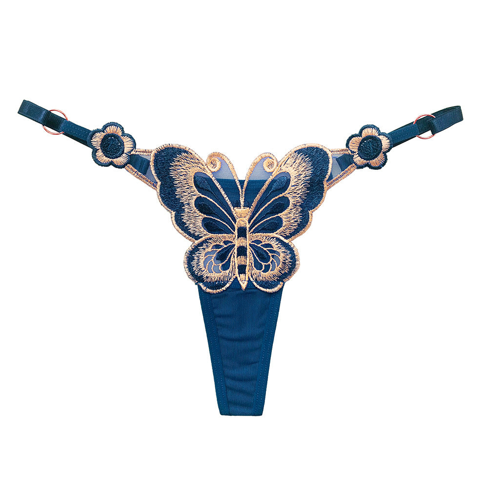 Butterfly Element Thong Adjustable Low Waist Seductive Embroidered Panties