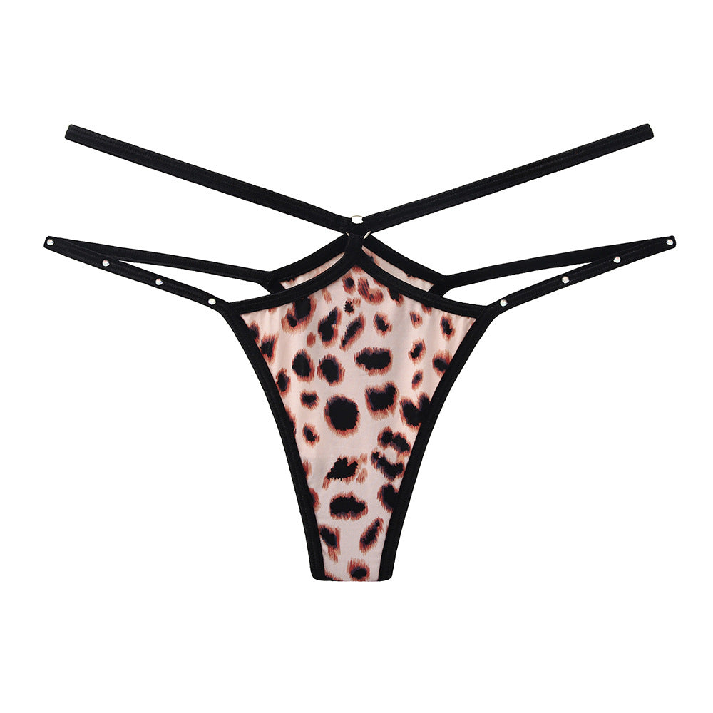Sexy Hot Diamond Flash Thong Leopard Ice Silk Hollow Spaghetti Strap Panties