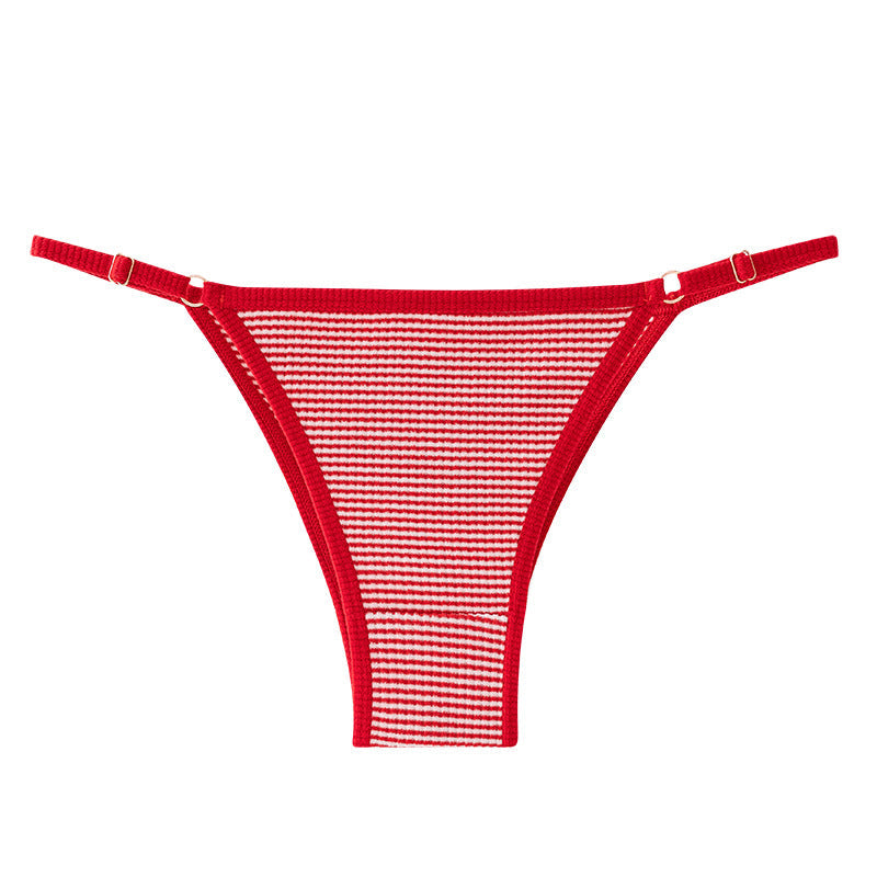Adjustable Buckle Spaghetti Strap Thong Sexy Striped Panties