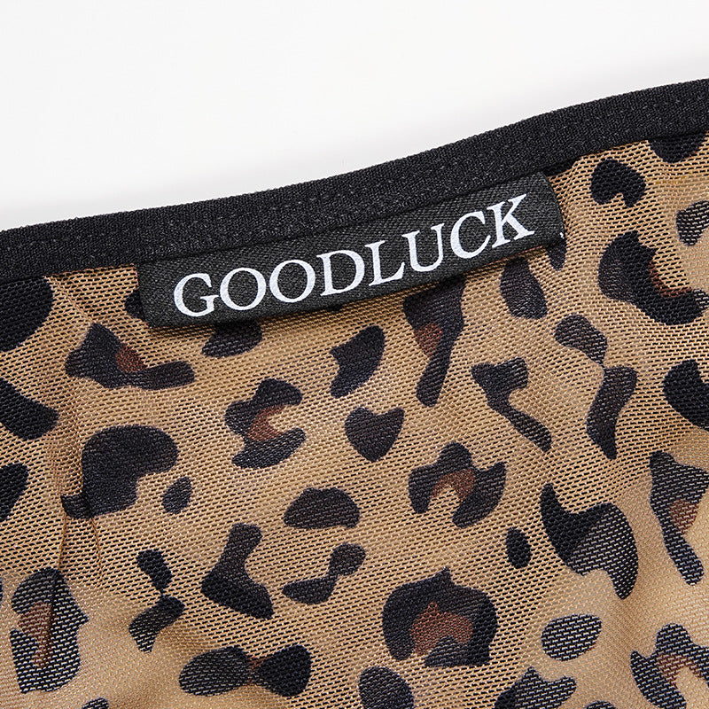 Adjustable Spaghetti Straps Sexy Leopard Print Low Rise Panties