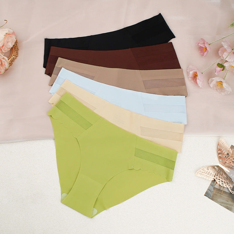 Seamless Ice Silk Panties One Piece Cotton Crotch Breathable Solid Color Triangle Pants