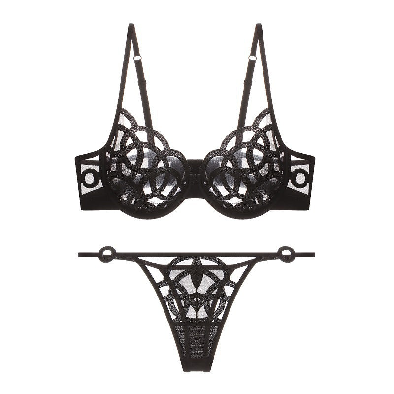 French Sexy Ultra-thin Gathering Mesh Lace Bra Set