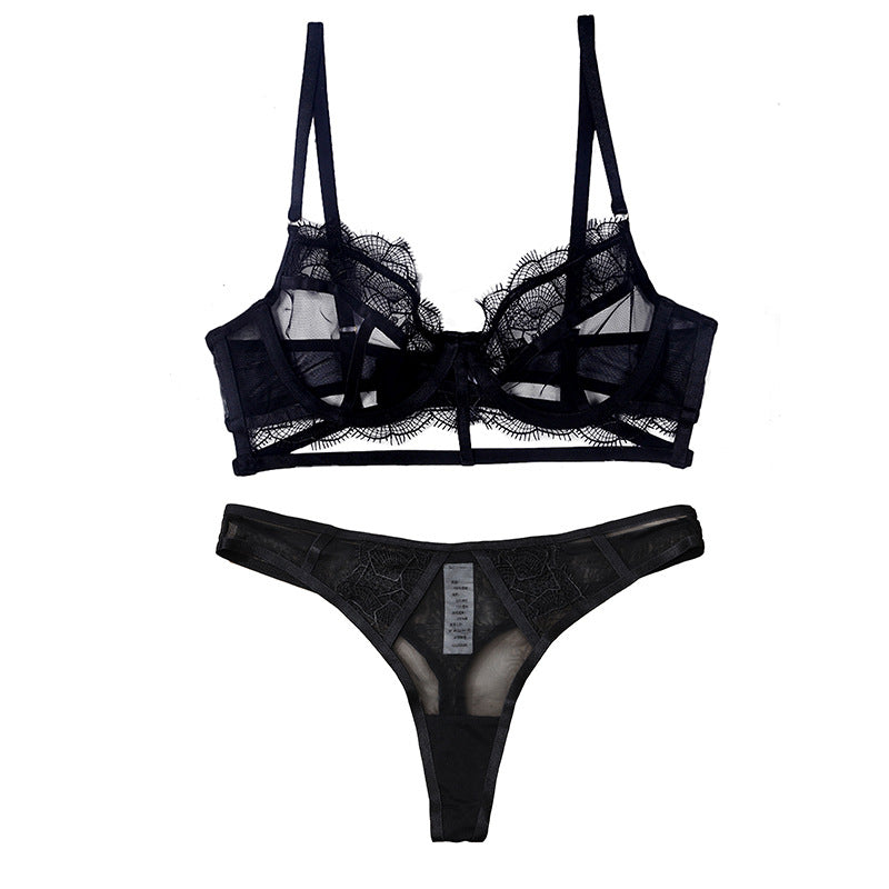 Sexy Soft Steel Ring Lace French Bra Set