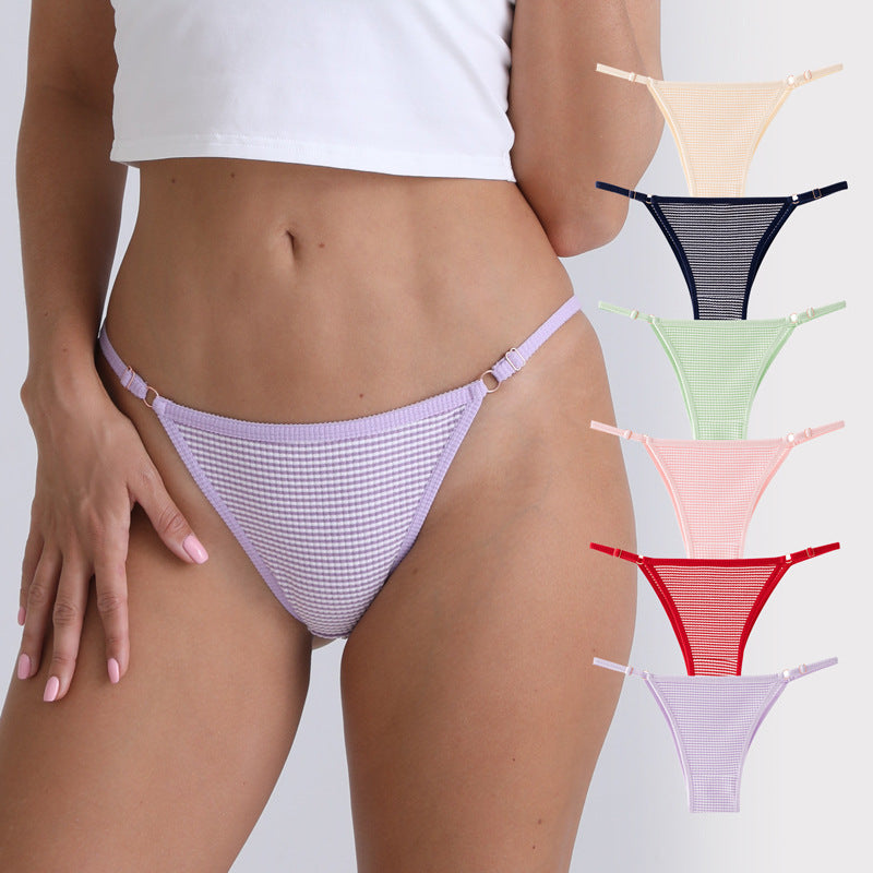 Adjustable Buckle Spaghetti Strap Thong Sexy Striped Panties