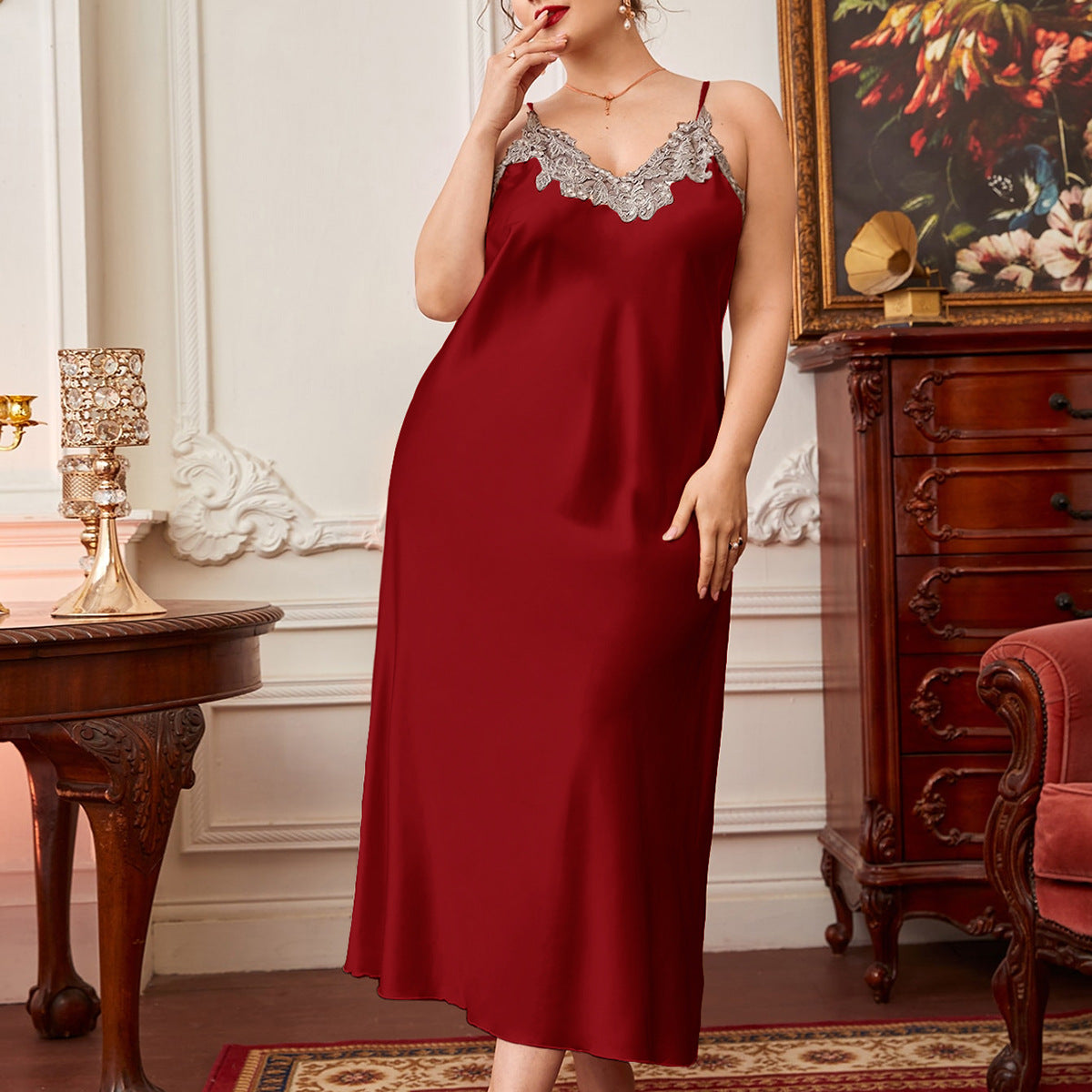 Faux Silk Sleepwear for Women Camisole Nightdress