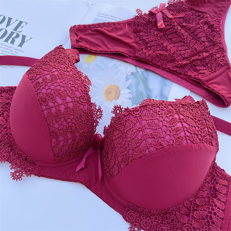 Water Soluble Flower Plus Size Sexy Massage Embroidered Bra Set