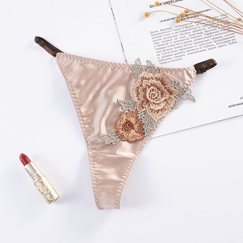 Sexy Lightly Embroidered Low Waist Spaghetti Strap Thong Panties