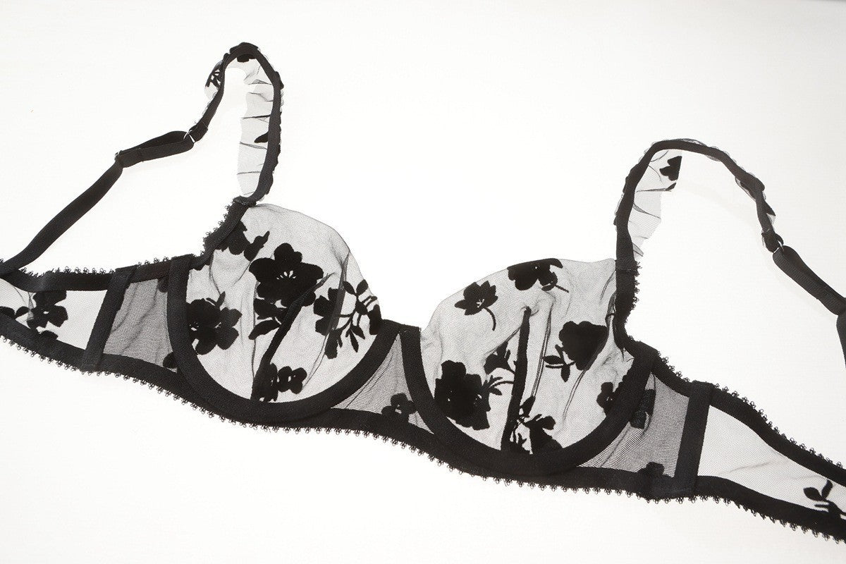 Sexy French Ultra Thin Embroidered Lace Bra Set