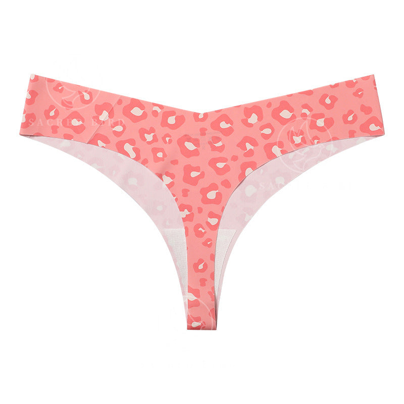 Sexy Low Waist Plus Size Panties Seamless Ice Silk Leopard Thong
