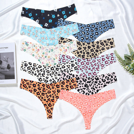 Sexy Low Waist Plus Size Panties Seamless Ice Silk Leopard Thong