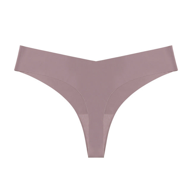 Low Waist Ice Silk Nude Cotton Crotch Large Size T Panties Sexy One Piece Briefs