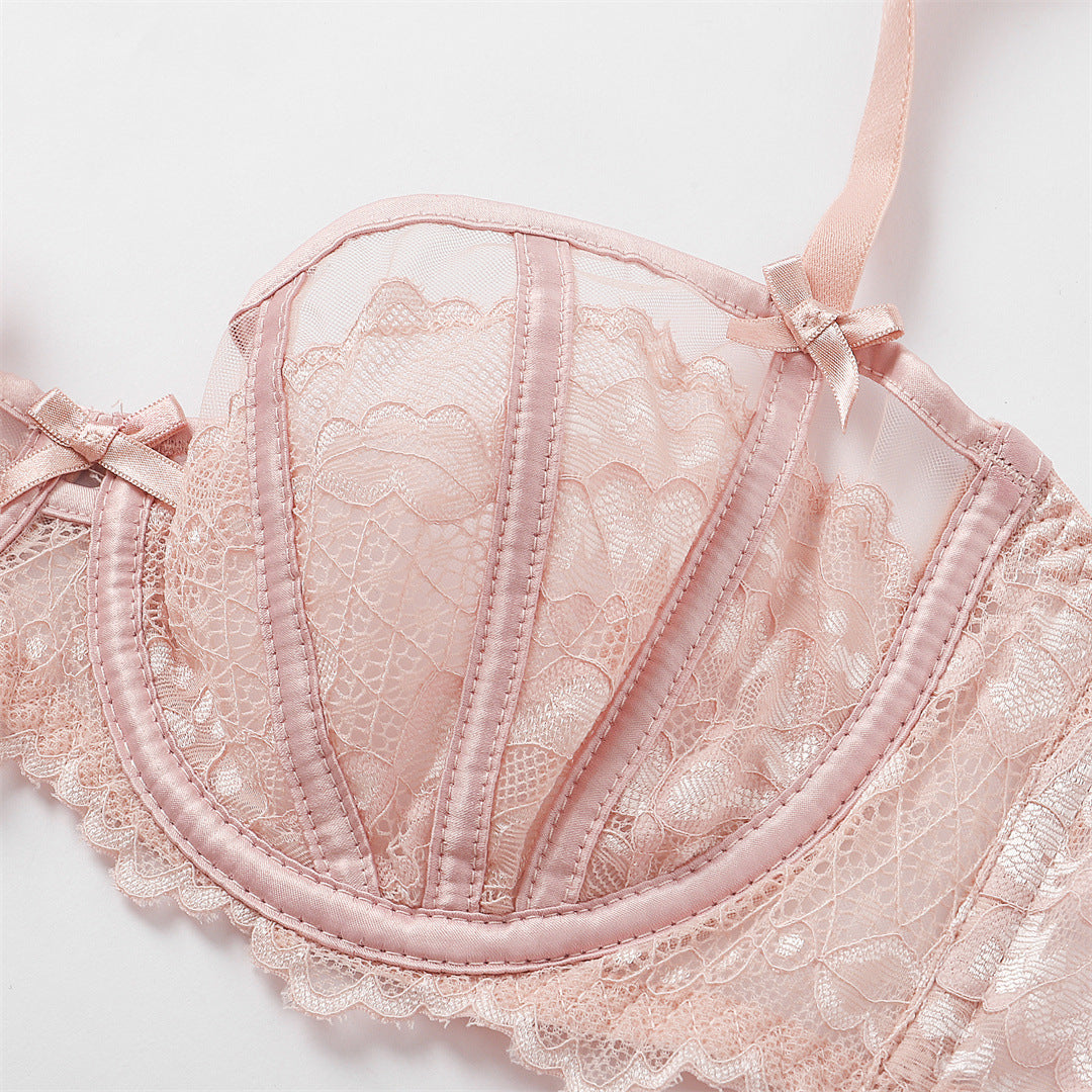 French Lace Lingerie Sexy Ultra Thin Adjustable Bra Set