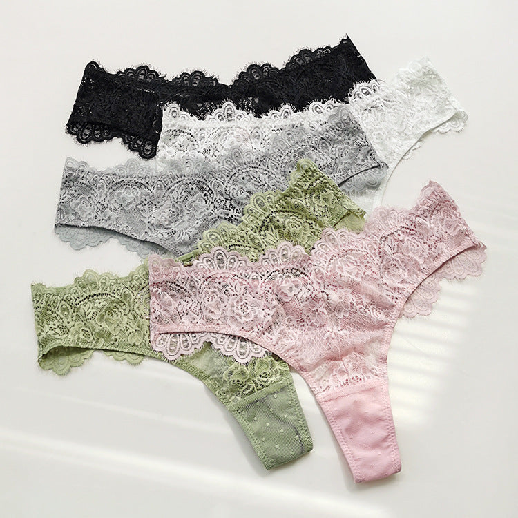 Sexy Lace Thong Thin See-Through Hollow Out Low Waist Panties