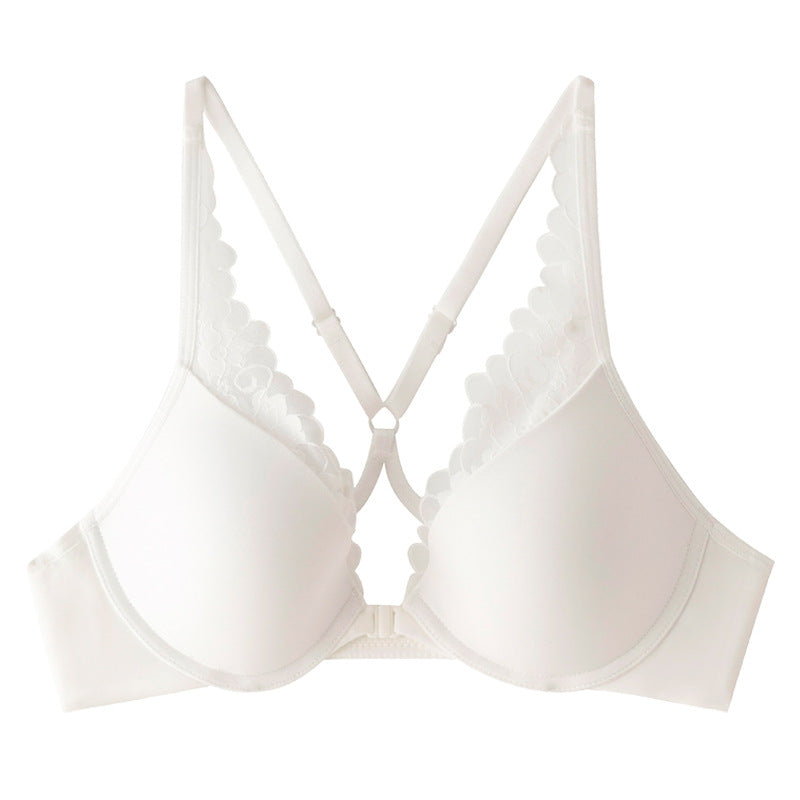 Elegant French Style Bra with Lace Edge and Y-shaped Straps