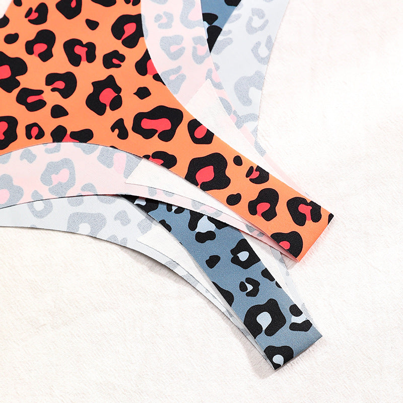 Sexy Low Waist Plus Size Panties Seamless Ice Silk Leopard Thong