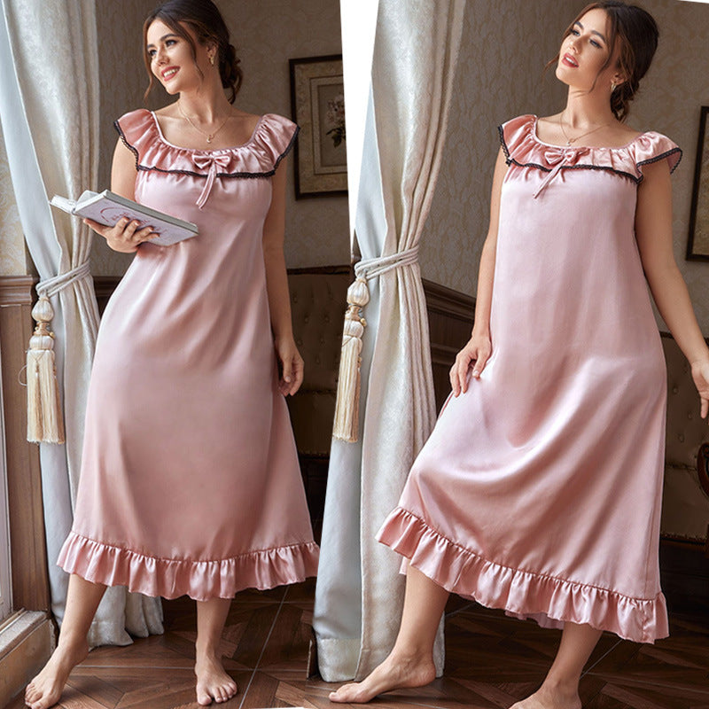 Faux Silk Sleepwear for Women Ruffle Babydoll Nightgown